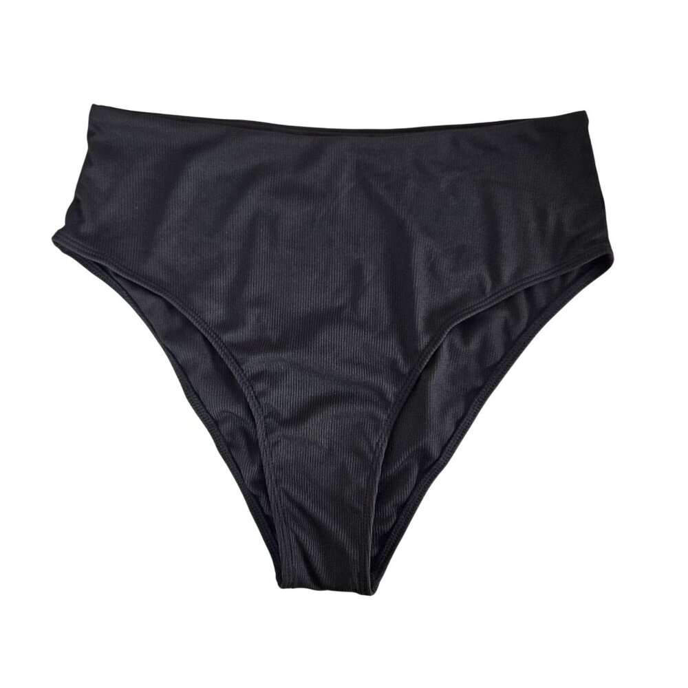 Zaful Womens Black Ribbed High Waist Bikini Set Size XL Knot Front Beach Pool - Picture 4 of 9